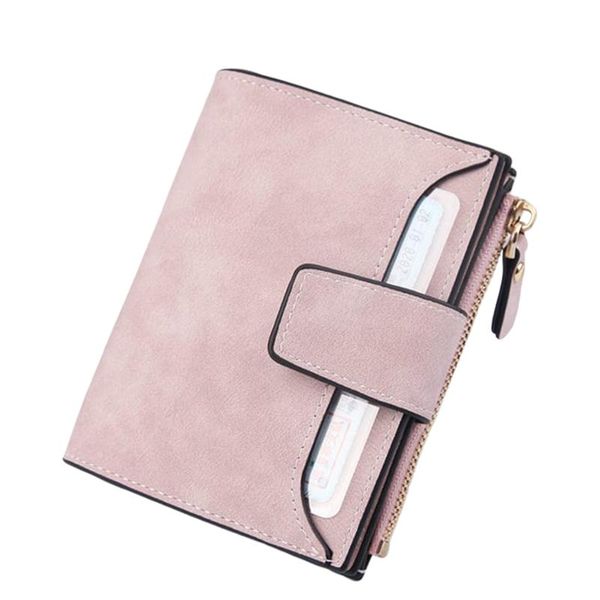 

women's frosted short wallet multi card holder pure zip simple (pink / gray rose red dark brown) wallets, Red;black