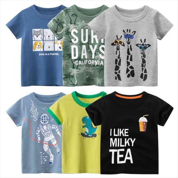 

summer clothes kids boy t shirt animal pattern girl cartoon letter print baby cotton tees toddler dinosaur shirts, Blue