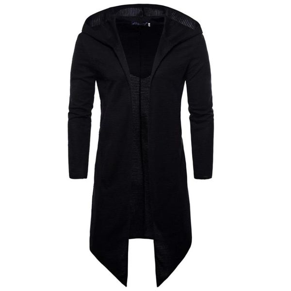 Felpa con cappuccio da uomo autunnale Giacche da mantello Uomo Casual Felpe con cappuccio hip-hop a sezione lunga Felpa Cappotto Mantello Trench da uomo nero