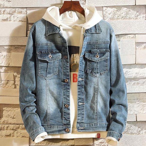 

men's jackets 2021 autumn men denim jacket retro slim fit outwear casual jeans hoodies cowboy coat plus size 4xl 5xl, Black;brown