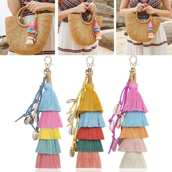 

keychains tassel shell key chains plush bag pendant charm keychain accessories fringed pendants ethnic ornaments, Silver