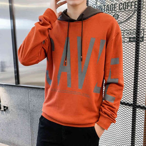 

autumn and winter hooded sweater men's 2021 new trend letter printing slim fitting long sve casual bottoming shirt, Black