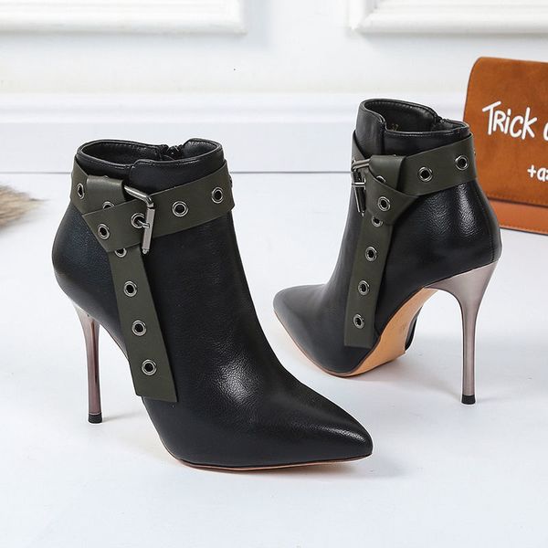 

shoes european ankle boots women,winter shoes ,poined toe,thin metal heel,british style,strap buckle footware ,black,brown 0pbm