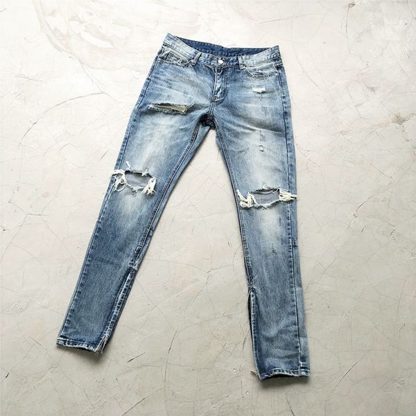 

jeans ankle-zipper dtstressed kanye slim vintage blue biker jeans streetwear