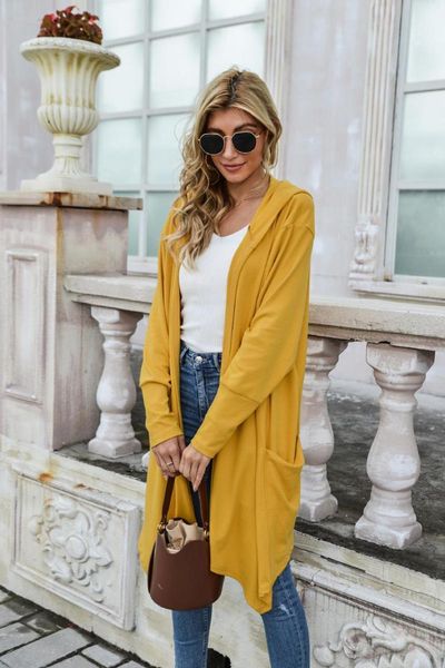 

women's trench coats coat solid long hooded loose female casual sleeve streetwear women clothing cloak, Tan;black