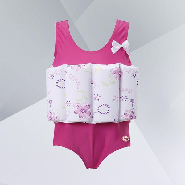 

life vest & buoy floral pattern float suit toddler swimsuit kids swim training aid with removable buoyancy for girls size