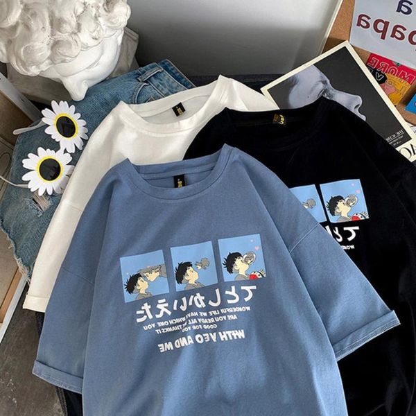 

super fire short-sleeved t-shirt loose korean trendy students lazy harajuku style half men's and women's top, White