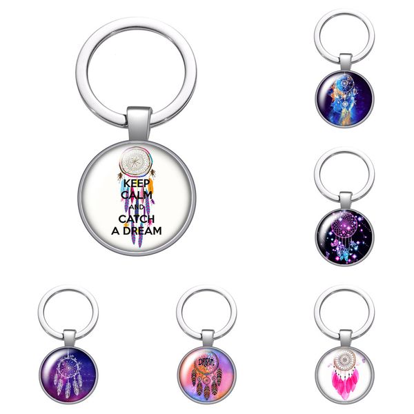 

dreamcatcher feather manual glass cabochon keychain bag car key chain ring holder silver color keychains for men women gifts