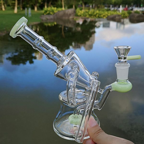 Hotsale Nargile Yeşil Mor Cam Bongs Duş Başlığı Perc Topu 8 inç 4 Kalın Yağ Dab Kuleleri Renkli Su Boruları 14mm Kadın Ortak Bükülmüş Boyun Bong Bowl XL1972