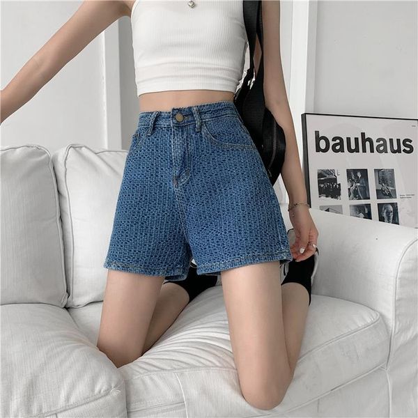 

summer style high waist thin denim women wide leg shorts women's jeans, Blue
