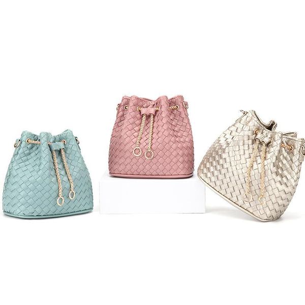 

cross body 2021 spring/summer braided line ladies shoulder bag designer fashion handbag large capacity pu leather bucket