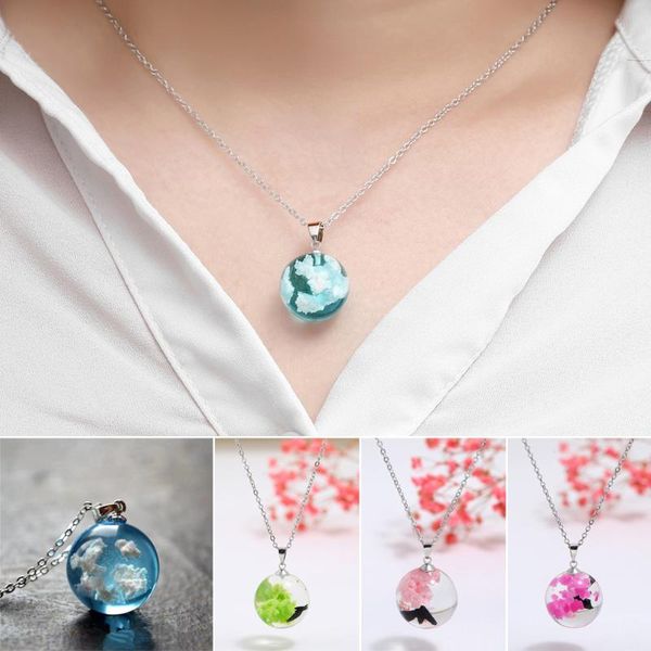 

women's necklace led luminous transparent pendant with 3d sky charm crystal resin ball party wedding jewelry tc21 necklaces, Silver