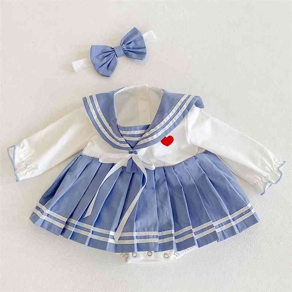 

spring autumn infant baby girls loving heart bowknot bouffancy rompers hair band clothing kids girl long sleeve clothes 210521, White