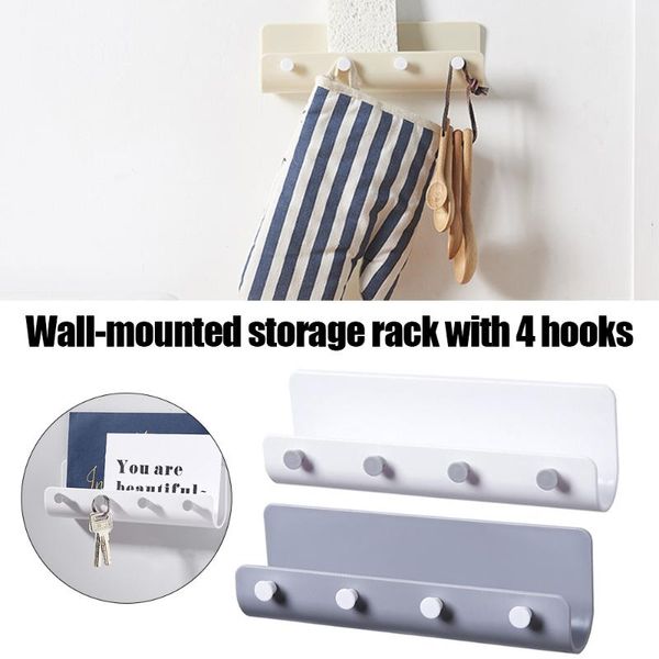 

hooks & rails key holder u-shaped wall mounted adhesive 4 hook storage for entryway mudroom hallway kitchen bathroom