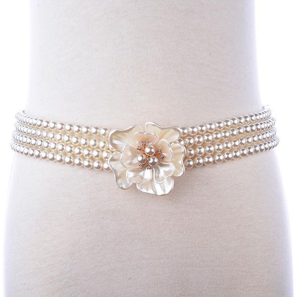 

belts fashion the korean version of lady imitating pearl flower waist belt skirt women dress bl1832, Black;brown