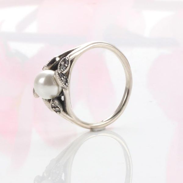 

cluster rings authentic 925 sterling silver temperament pearl ring for women fashion original jewelry gift, Golden;silver