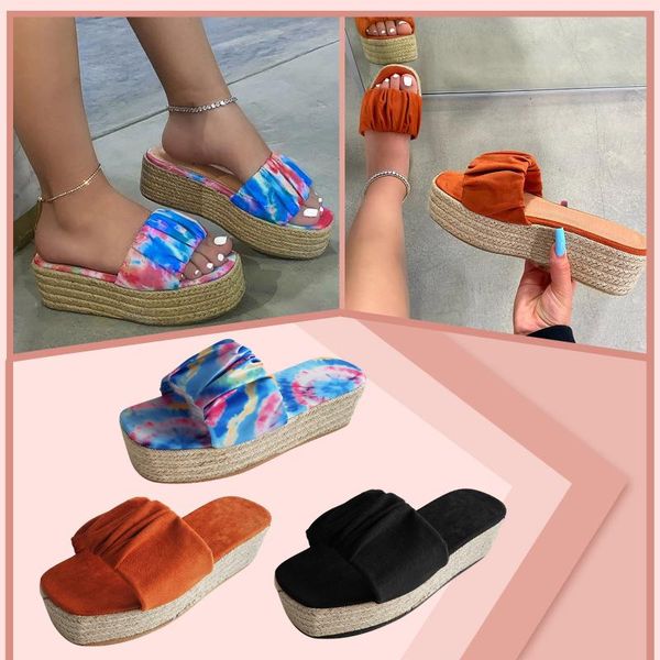 

sandals 2021 women's fashion slippers casual open toe wedges platforms beach flip-flops summer shoes, Black