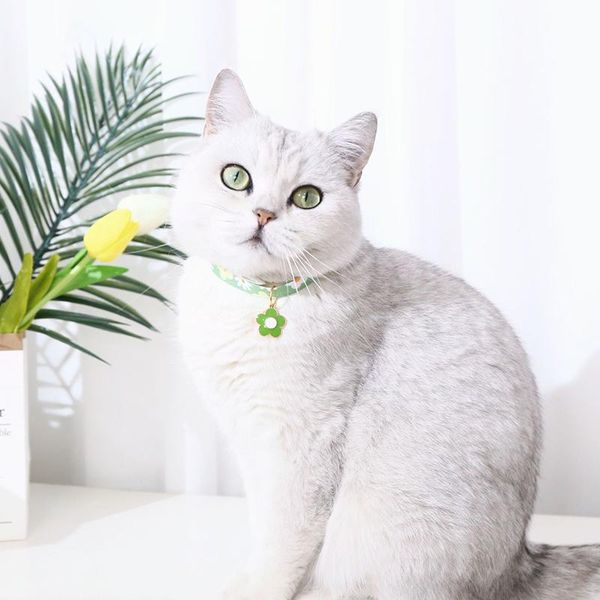 

cat collars & leads japanese style adjustable pet collar dog printed neck ring cute strap with small flower pendant safety pets supplies