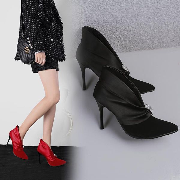 

boots spring and autumn pointed heel set foot high wedding shoes european style short women's, Black
