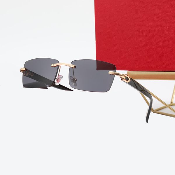 

luxury sunglasses europe and america fashion rimless glasses designer classic buffalo horn frame goggles summer outdoor driving beach sungla, White;black