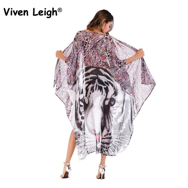 

women's blouses & shirts viven leigh beach wear cover up beachwear blouse 2021 loose big size floral print cardigan summer tiger chiffo, White