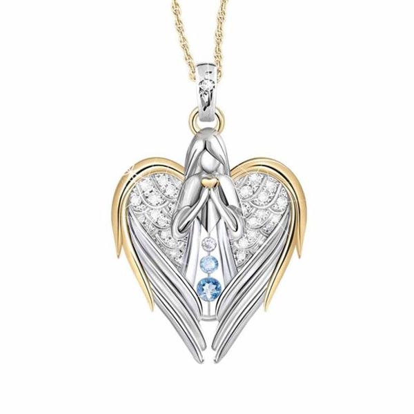 

heart shape angel wing crystal necklace cross footprint lighthouse pendant jewelry valentine's day gifts for women girls necklaces, Silver