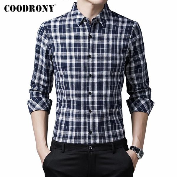 

men's casual shirts coodrony brand spring autumn arrival business long sleeve slim fit shirt men striped plaid clothes c6156, White;black