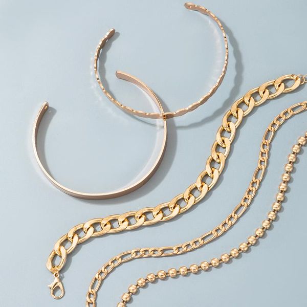 

link, chain bohemian gold color bracelets for women 5pcs/sets alloy metal bead bangle adjustable jewelry accessories 2021, Black