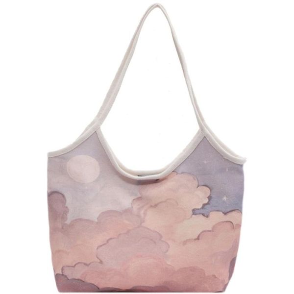 

evening bags large capacity canvas tote bag casual single shoulder oil painting women handbags artistic portable 2021 wholes