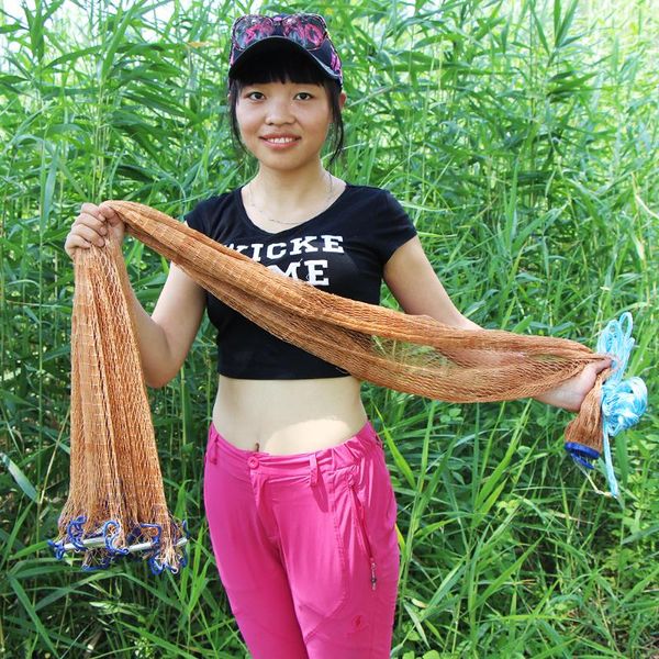 

lawaia fishing net with iron sinkers 300cm 600cm hand cast nets tackle orange braided cable throwing for shallow water accessories