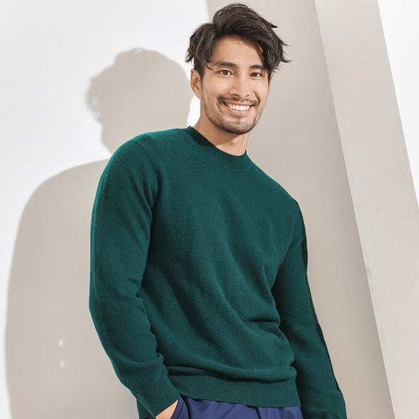 

men's sweaters 100% pure cashmere boutique winter round neck warm sweater loose, White;black