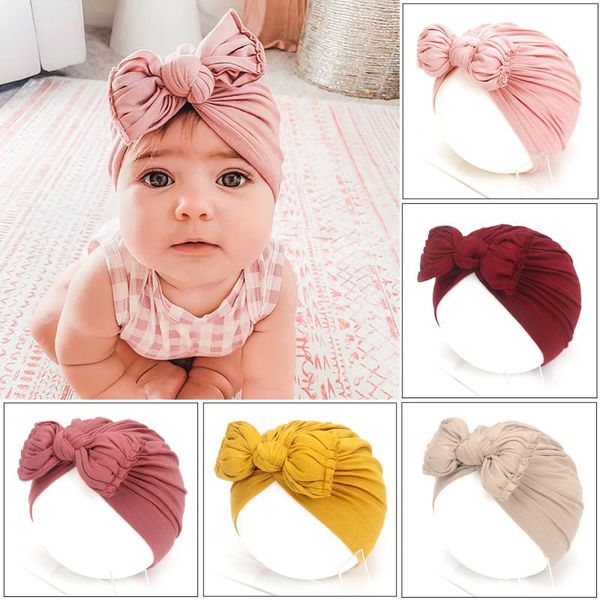 

born turban cap baby girls boys hats cotton solid bow knot infant toddler beanies caps autumn skullies 0-2y &, Yellow