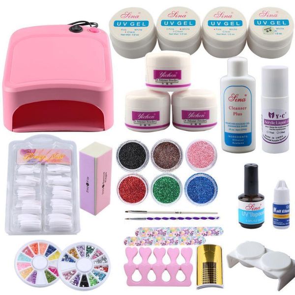 

pro acrylic nail kit 36w uv lamp manicure pedicure tools set gel art powder kits1