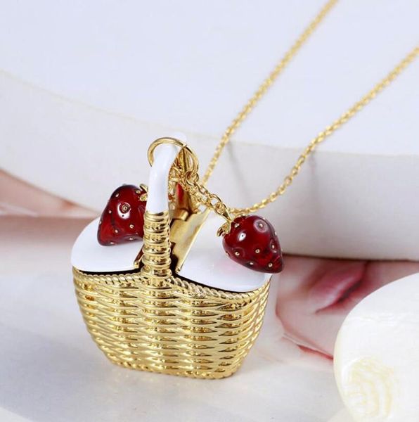 

earrings & necklace csxjd fashion simple woven flower basket three-dimensional enamel strawberry 80cm long women's jewelry, Silver