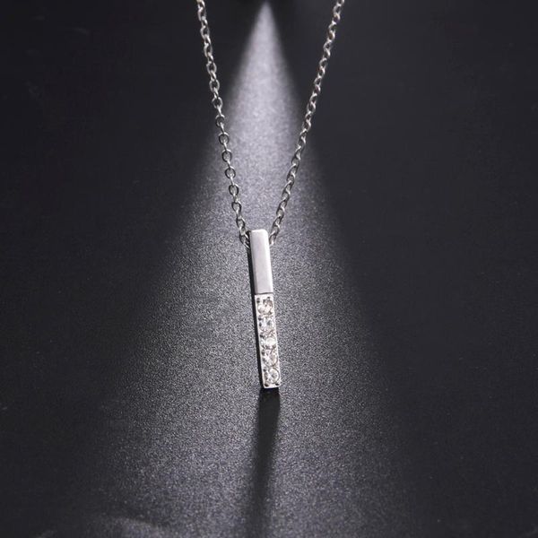 

skyrim simple strip geometric cubic clear zircon necklace for women girls stainless steel chain initial fashion jewelry chains, Silver