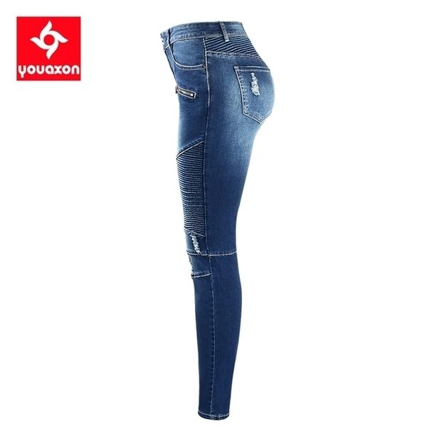 

2077 youaxon womens motorcycle biker zip mid high waist stretch denim skinny pants motor jeans for women, Blue