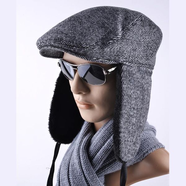 

berets latest styles winter hats for men bomber hat versatile russian trapper caps earmuffs gorras retro casual cap, Blue;gray