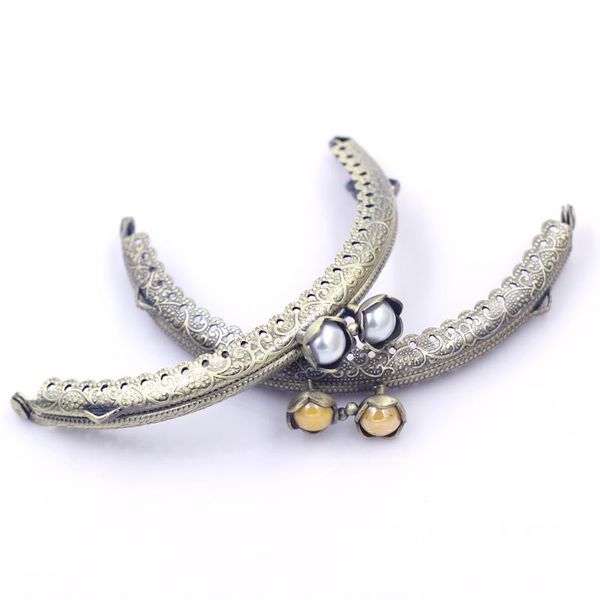 

bag parts & accessories 2pcs 10.5cm bronze tone ruffled arch metal purse frames kiss clasps handbag buckles lotus flower head diy hardware, Black