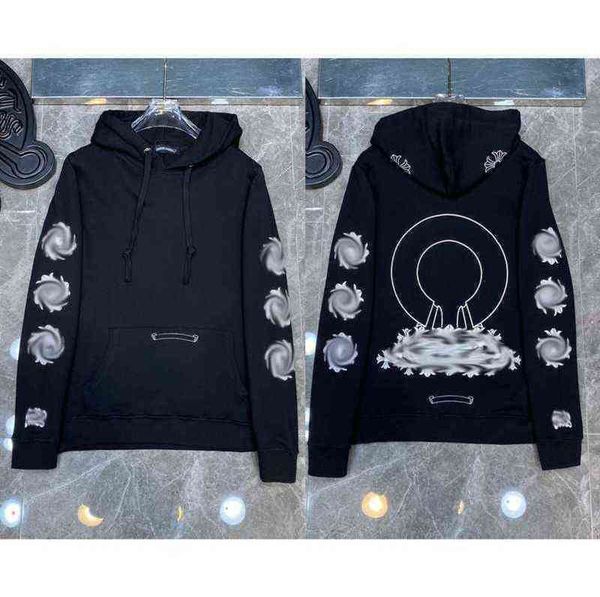 

classic luxury mens zipper fashion ch sweatshirts hoodies designer horseshoe sanskrit cross print pullover hooded sweater woman loose jackts, Black
