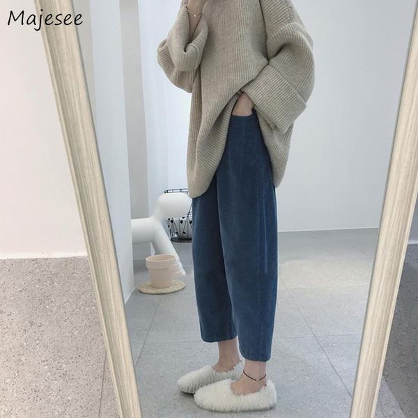 

women's pants & capris women corduroy large size 4xl solid korean style spring casual fashion students female straight trousers daily s, Black;white