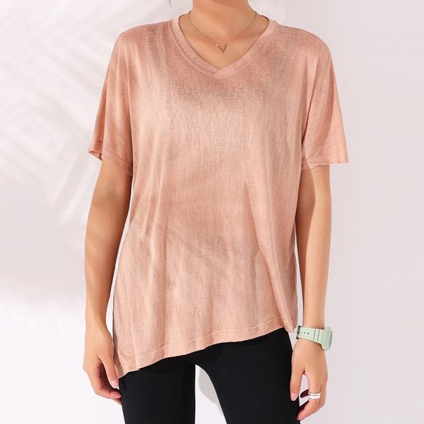 

yoga outfit t-shirt sport shirt loose crop women quick dry casual transparent short sleeve gym tshirts solid irregular blouse