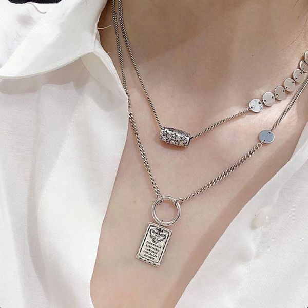 

pendant necklaces european and american fashion ladies party holiday square necklace personality trend hip hop rock, Silver