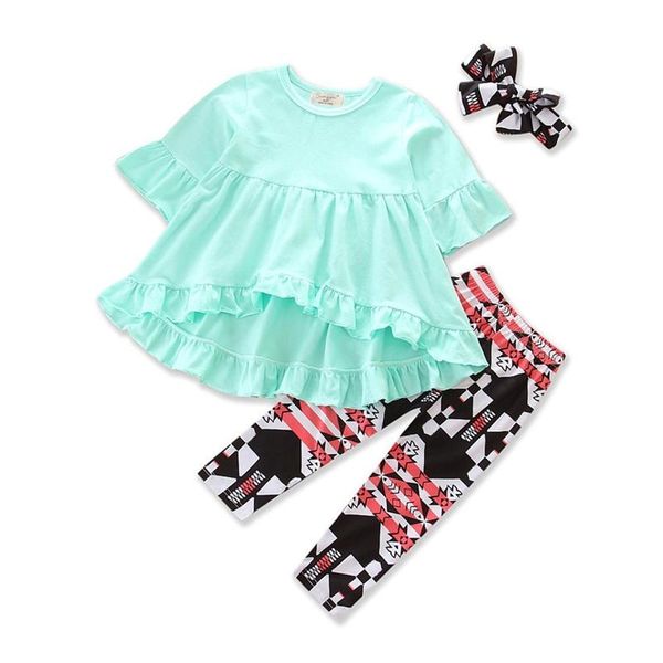 Girls Christmas Roupas Conjuntos Ruffled T-shirts Tops + Legging Calças + Headband 3pcs Set Moda Crianças Outfit Roupas Boutique