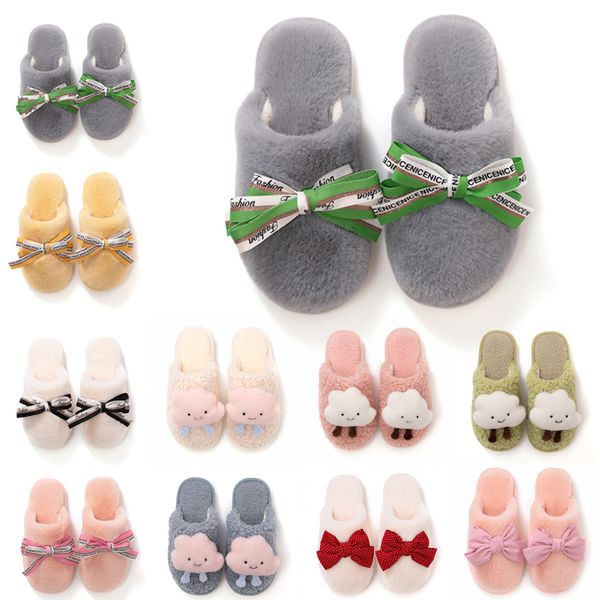 GAI Hotsale Bowknot chinelos de pele de inverno para mulheres amarelo rosa branco neve slides casa interior moda ao ar livre meninas senhoras chinelo peludo sapatos macios e confortáveis