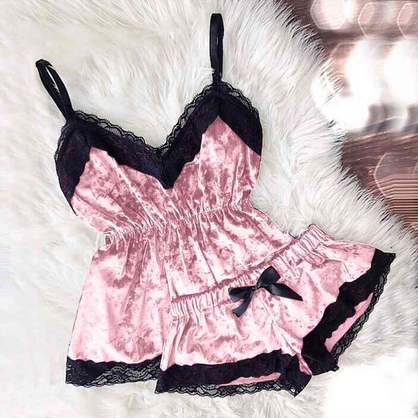 

pajamas set home suit women sleepwear and shorts v neck sleeveless lace pijama clothes for, Black;red