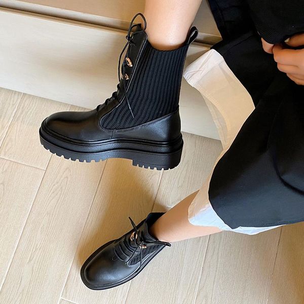 

boots ins women ankle natural leather+flyknik boot tube european and american skinny short booties online celebrity, Black