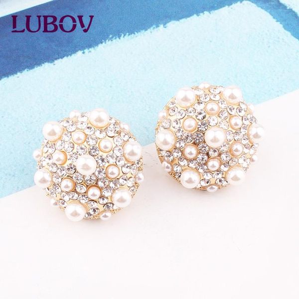 

dangle & chandelier lubov fashion geometric round pearl stud earring gold color rhinestone earrings gifts for women girl party jewelry, Silver