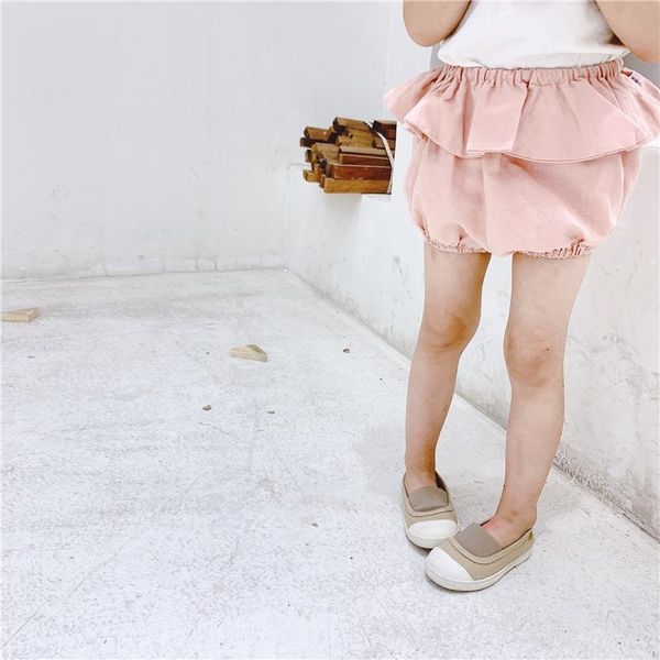 

summer cute flouncing solid color shorts for baby girls korean style cotton linen pp, Black