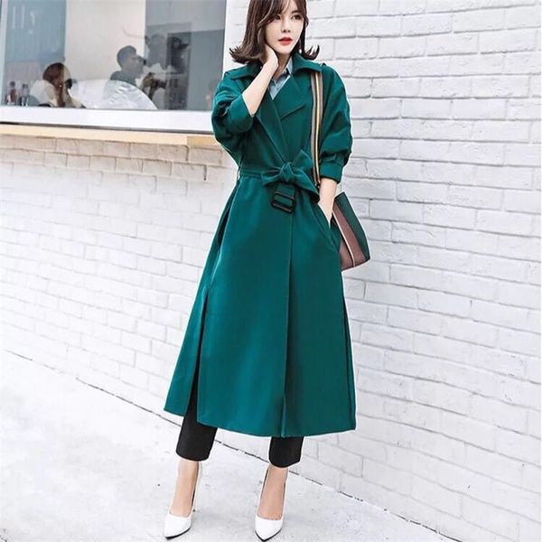 

spring autumn england style women loose casual trench cardigan coats adjustable waist bat sleeved x-long outwear plus size d293 210512, Tan;black