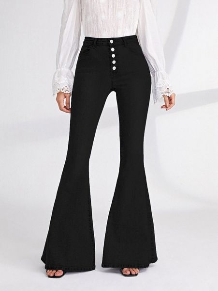 

button fly flare leg jeans u2ed#, Blue
